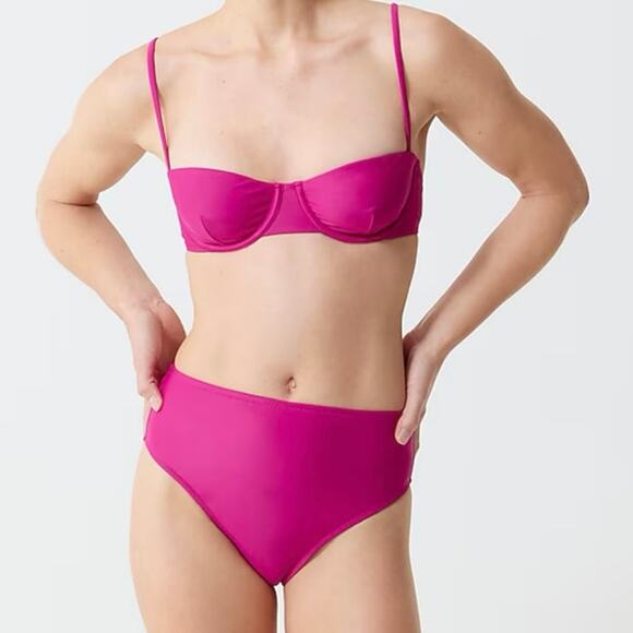 J. Crew Bright Pink Hallie Bikini Bottom Small Vacation High Rise Beach Pool - Picture 1 of 11
